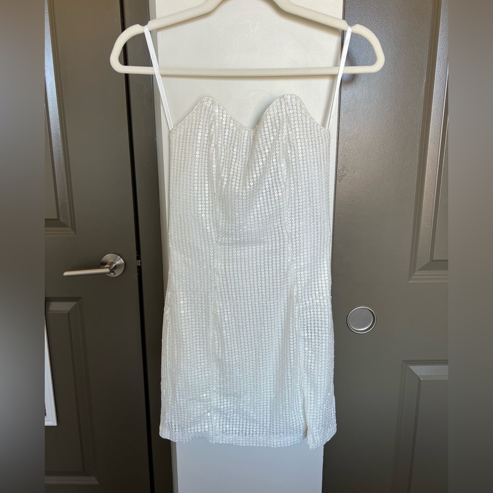 NWT - Michael Costello White Sequin Embellished Mini Dress - XXS
